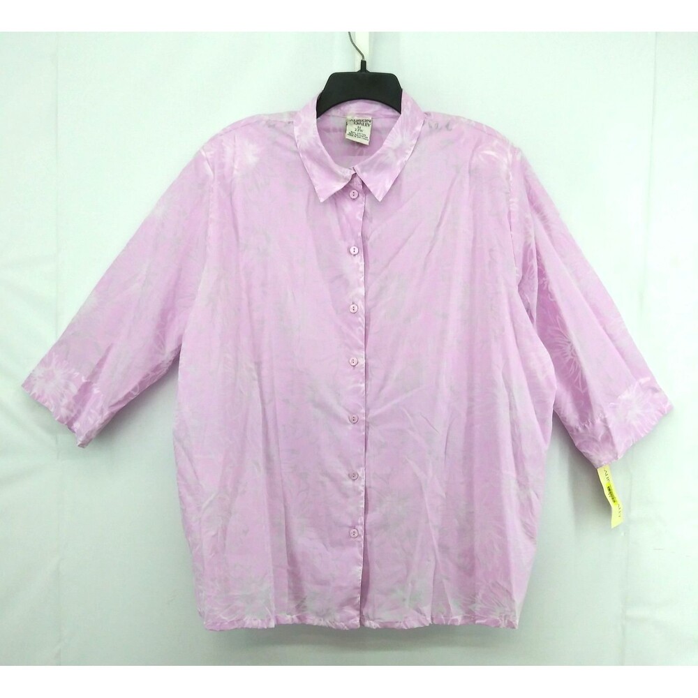 Allison Daley Shirt Womens 22W Purple Floral Button Up Lightweight Blouse NWT